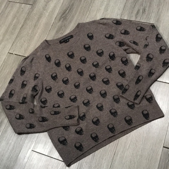 360 Skull Cashmere Cara Jack Brown Skull Print Cashmere Sweater Size S - Picture 6 of 13